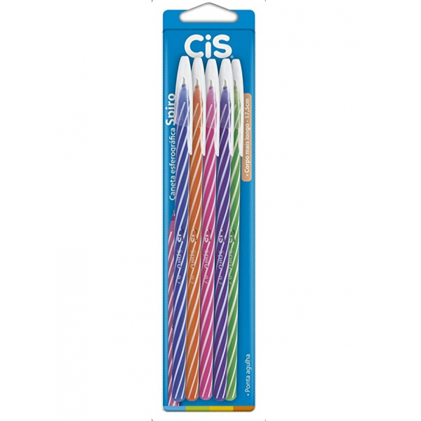 CANETA SPIRO 0,7MM BLISTER 5 COR - CIS