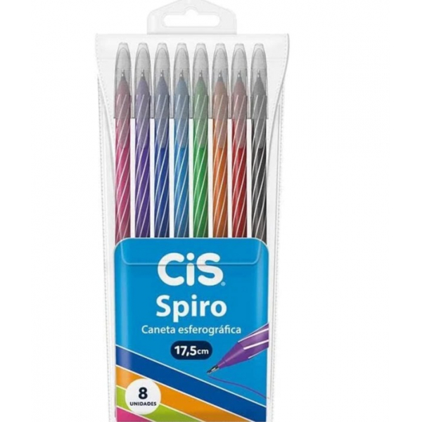 CANETA SPIRO 0.7MM BLISTER 8 COR - CIS